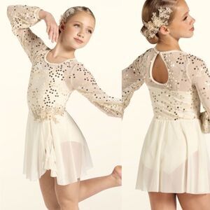 Weissman Dance Costume ivory white sequin appliqué Saint Honesty 13413 XLC child